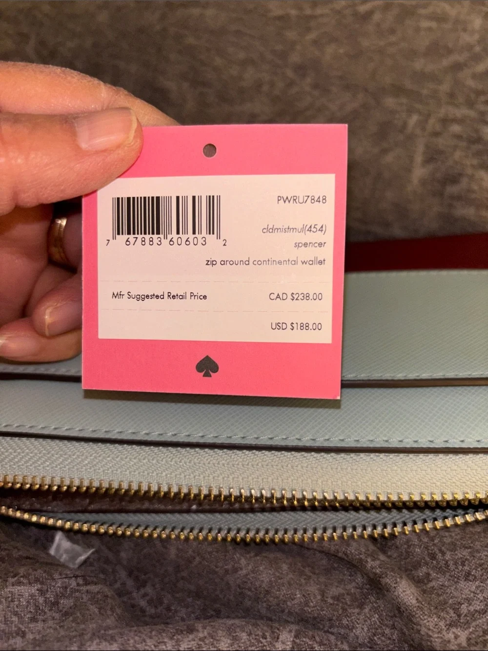 kate spade Two-Tone Zip Wallet in Mint and Red